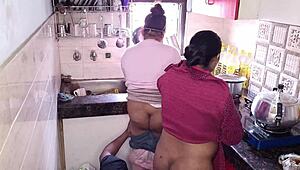 hot stepsister kajal and promila get hardcore fucked by stepbrother in kitchen 🔥🍆