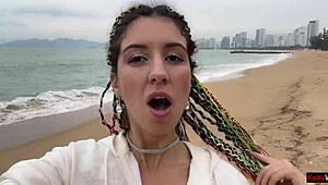 Skinny pigtail teen spots your public dick flash and sucks cum load