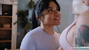 Busty shemale Blake Lovely bareback assfucks latina girlfriend