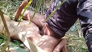 young indian desi teen pressed against tree gets her tight pussy and big boobs roughly fucked in forest