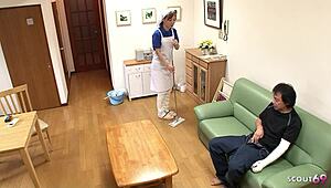 imagine old ugly guys tricking a skinny japanese maid into rough creampie at work