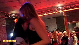 hot babes share steamy lesbian kisses at the nightclub party