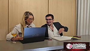 agatha mama sneaks under desk for intense office sex