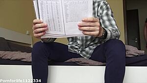 Horny stepdaugther interupted her stepdaddys accounting so he fingerfucked her hard to multiple orgasms