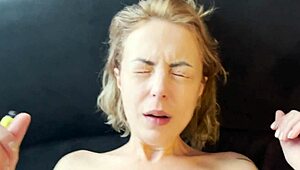 Wife caught masturbating in bathroom gets facialized before wild sex