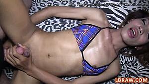 kinky ladyboy earn gets slammed hard by eager stud! wow, watch her tight hole take it all raw!