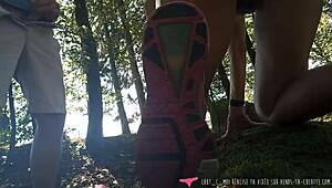 hey, couple bends over for doggystyle in woods on web chat 😈