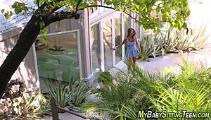 teen au pair riding monster cock with handjob and facial