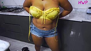 Hot student with big boobs craves more in kitchen after bedroom action