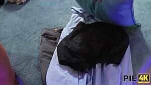 slender babe catches handsome stranger in her private sauna for steamy action