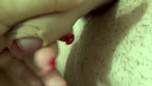 blonde teen shows off her pantyhose legs and gives a closeup handjob