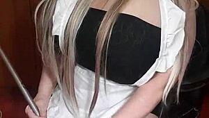 watch this nasty housemaid rub her pussy on her back! 😈