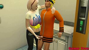 Naruto hentai episode 49 unfolds with a kitchen chat between Naruto and Sakura about intimate tips.