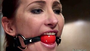 Redhead slave endures rough anal gangbang training with gagging