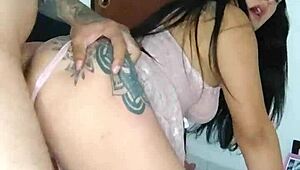 Latina neighbor sucking dick deepthroat! Then doggystyle fucking bent over pussy and facial cumshot.