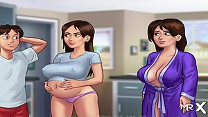 pregnant lady caresses her breasts in summertimesaga e3 77