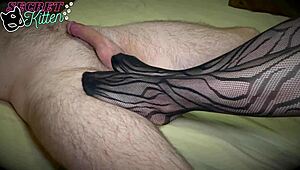 Hot Girl Delivers Intense Footjob in Black Stockings