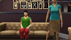 Step mother catches fat stepson masturbating and helps with first sex