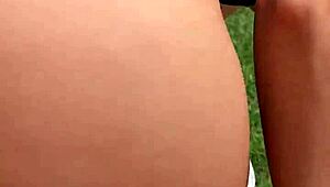 Intense backyard quickie swallowing cum during grill party