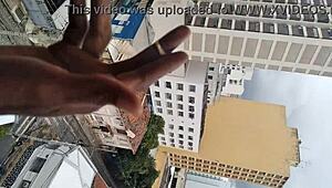 twink guy touches tits on campinas balcony in public