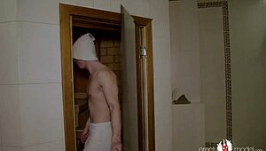 Hot Gay Sauna Action with Naked Men Dominating