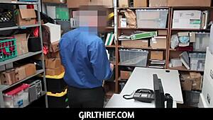 Girlthief Esperanza del Horno sucks mall cop's hard cock as punishment in the shop