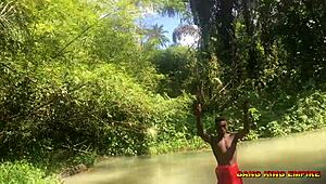 Popular yahoo boy caught fucking a village girl at the river. He renews his goodluck charm for clients.