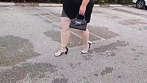 stranger caught my red panty under dress and came on my leg in the car, damn!