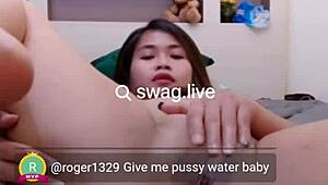 Giant breast wife toys her tight holes on SWAG Live