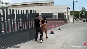 spanish slut flogged hard on public streets, feeling raw humiliation!
