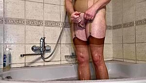 Quickie Solo Play in Shower with Nude Lingerie