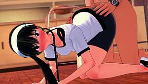 Yor Forger Pushes Limits in Intense Sportswear Exercise.