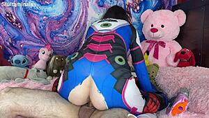 Soldier 76 bangs Dva's tight hole in cosplay army scene