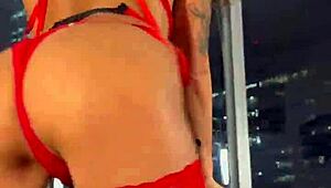 Lady boss Monika Fox unwinds at the office after hours.