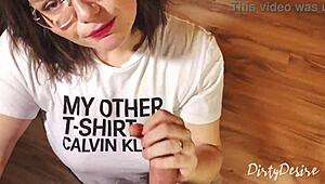 Sarah Sota's Huge Cumshot on Glasses After Sucking!