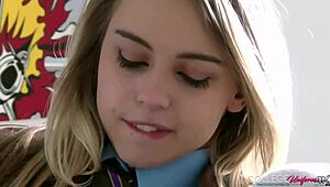 college girl chloe toy wets her panties while wearing her uniform on sofa