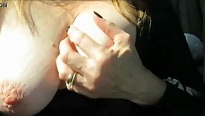 Elena Undresses In Car, Ripping Clothes For Striptease. Nipples Exposed Outdoors With Wife.