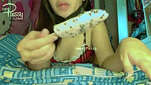 ice cream dripping in tight pussy close-up