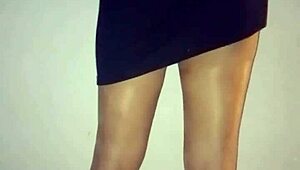 Woman in panties and stockings cleaning at night