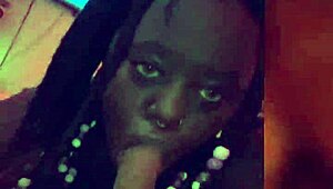 ebony cumslut takes bareback face fucking and throatfuck from interracial cock