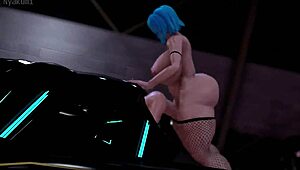 Lewd futa dominates in wild car sex with busty anime babe