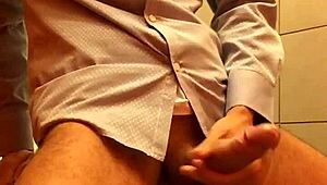 manager cums in the shopping mall bathroom 😏