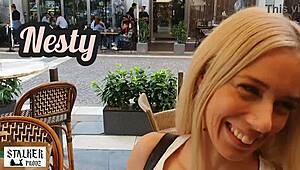 ever seen hungarian blondes nikky thorne and nesty sharing a thick cock backstage?