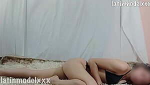 Sexy latina teen poses in tiny black bikini during photoshoot