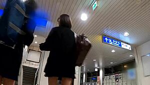 Asian Teen in Uniform Gets Voyeured on Train