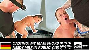 german milf adrienne kiss sucks dick in public then gets pounded on kitchen table