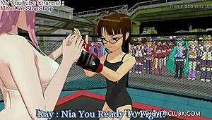 anime girl fights with ryona ballbusting in hentai mmd