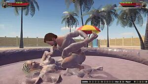 Ethan and Scara clash in a rough naked 3D fight scene