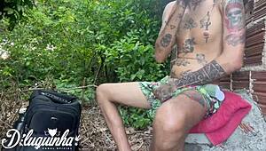 Jerking off in abandoned site, so exciting!