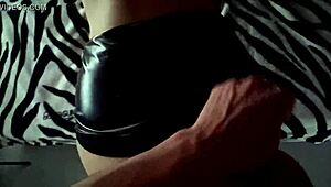 hey skinny blonde gives blowjob in doggystyle pose with mini leather skirt pov